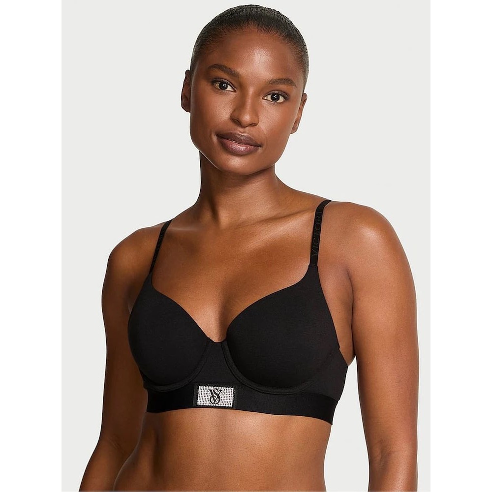 Victoria's Secret T-Shirt Cotton Bling Patch Push-Up Bra Black 32C QB4 420298